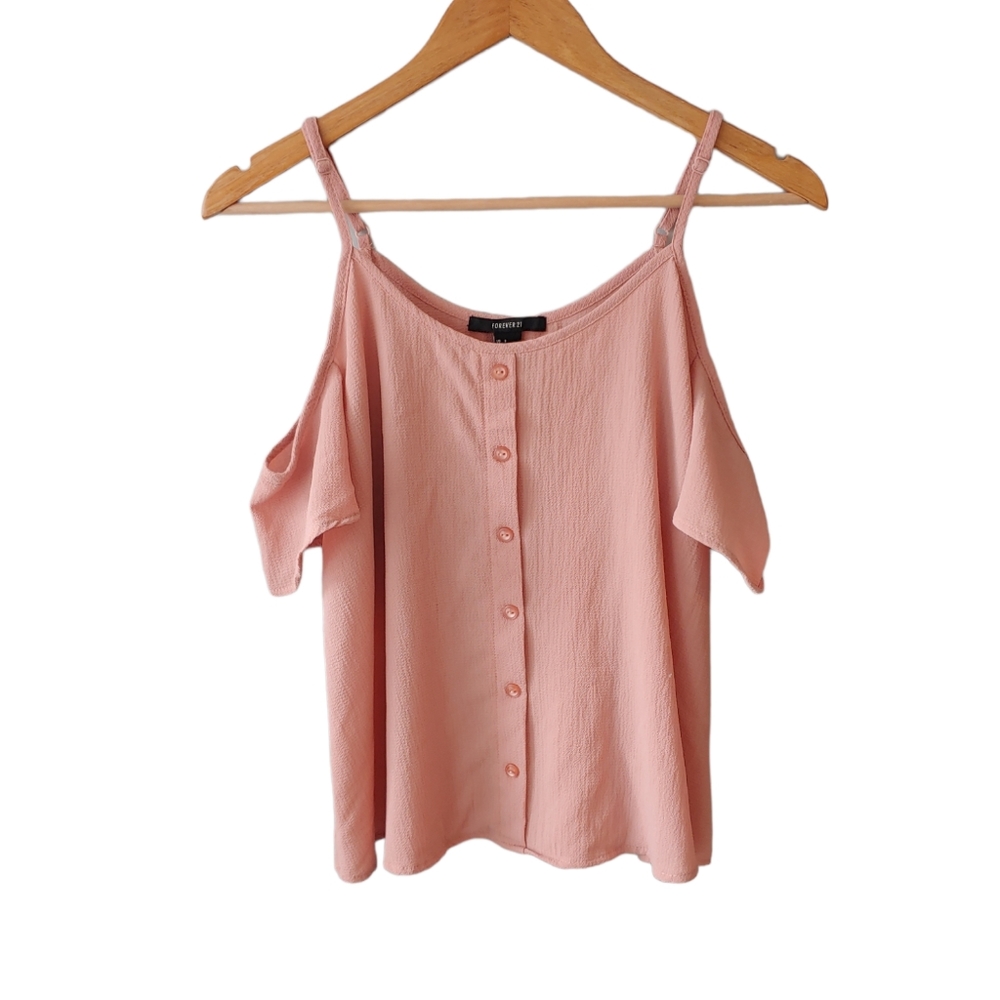 Forever 21 Mauve Button Front Cold Shoulder Short Sleeve Shirt Size Small